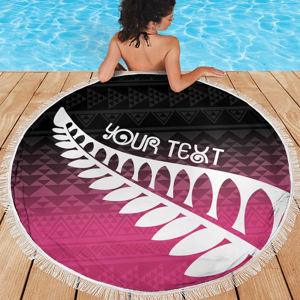 Pink Silver Fern Spirit Taniko Tukutuku Personalised Beach Blanket
