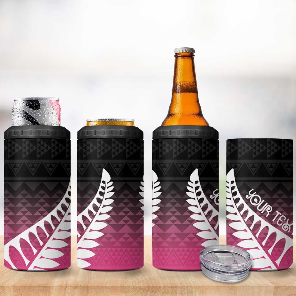 Pink Silver Fern Spirit Taniko Tukutuku Personalised 4 in 1 Can Cooler Tumbler