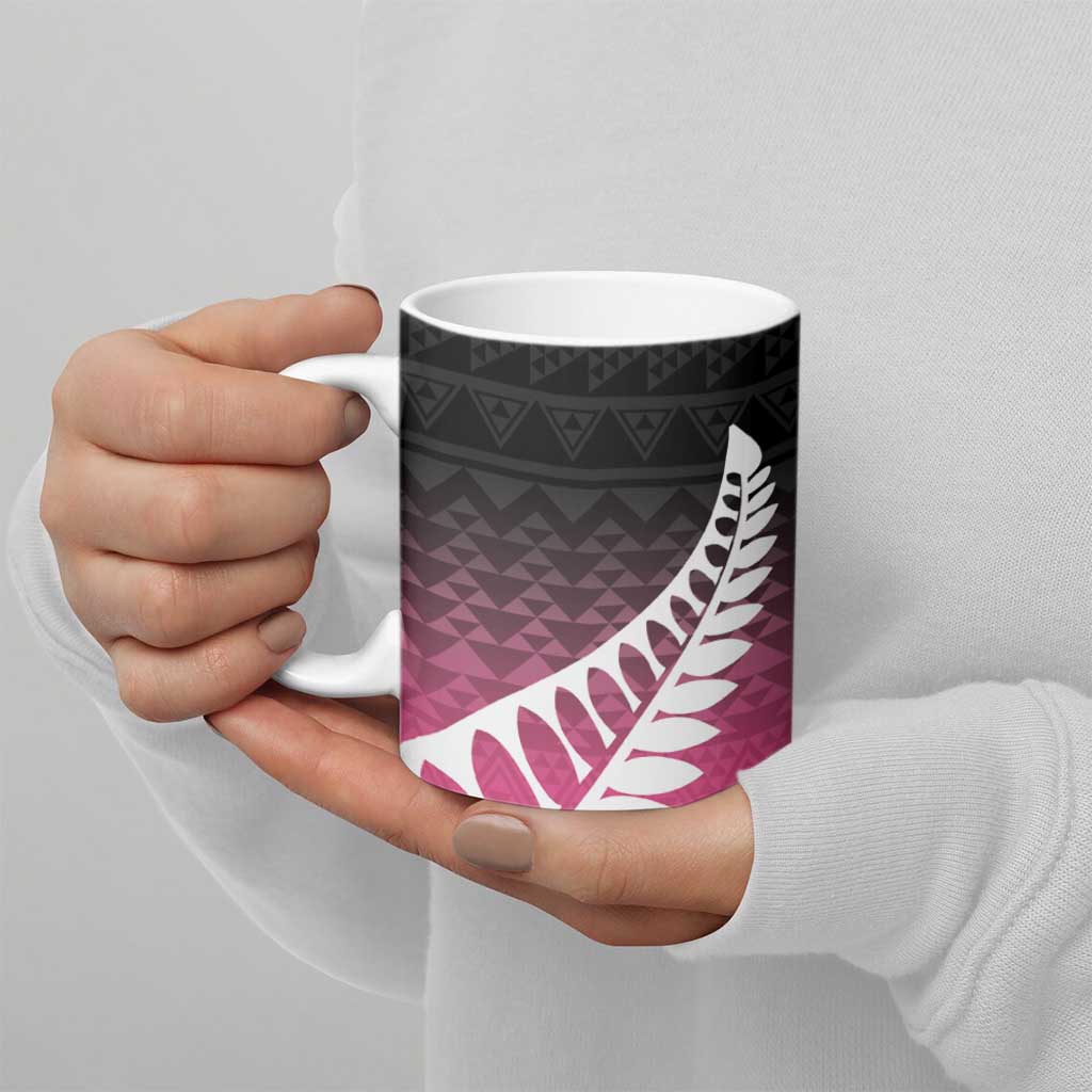 Pink Silver Fern Spirit Taniko Tukutuku Personalised Ceramic Mug - Polynesian Pride