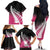 Pink Silver Fern Spirit Taniko Tukutuku Personalised Family Matching Off The Shoulder Long Sleeve Dress and Hawaiian Shirt