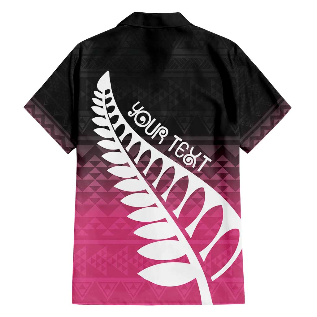 Pink Silver Fern Spirit Taniko Tukutuku Personalised Family Matching Off Shoulder Maxi Dress and Hawaiian Shirt