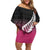 Pink Silver Fern Spirit Taniko Tukutuku Personalised Family Matching Off Shoulder Short Dress and Hawaiian Shirt