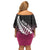 Pink Silver Fern Spirit Taniko Tukutuku Personalised Family Matching Off Shoulder Short Dress and Hawaiian Shirt