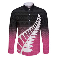 Pink Silver Fern Spirit Taniko Tukutuku Personalised Family Matching Puletasi and Hawaiian Shirt