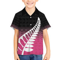 Pink Silver Fern Spirit Taniko Tukutuku Personalised Family Matching Puletasi and Hawaiian Shirt