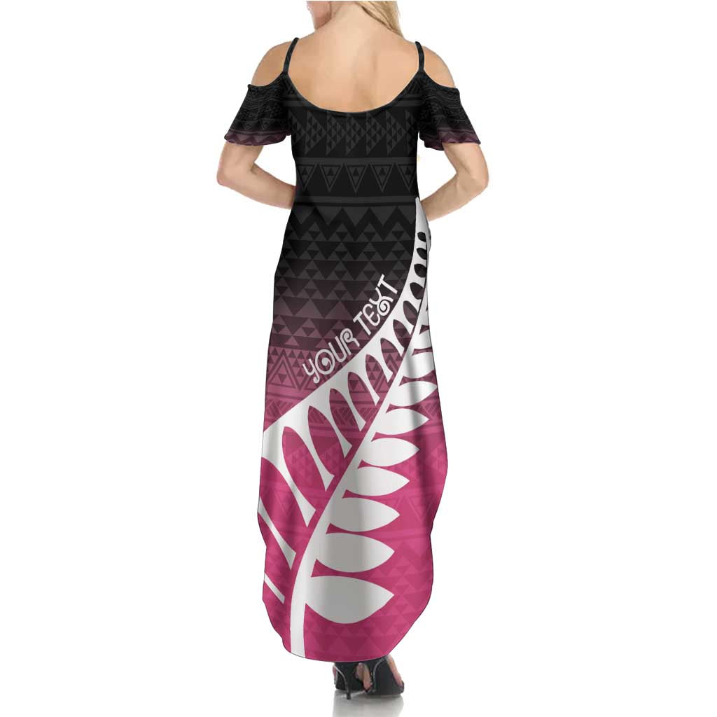 Pink Silver Fern Spirit Taniko Tukutuku Personalised Family Matching Summer Maxi Dress and Hawaiian Shirt
