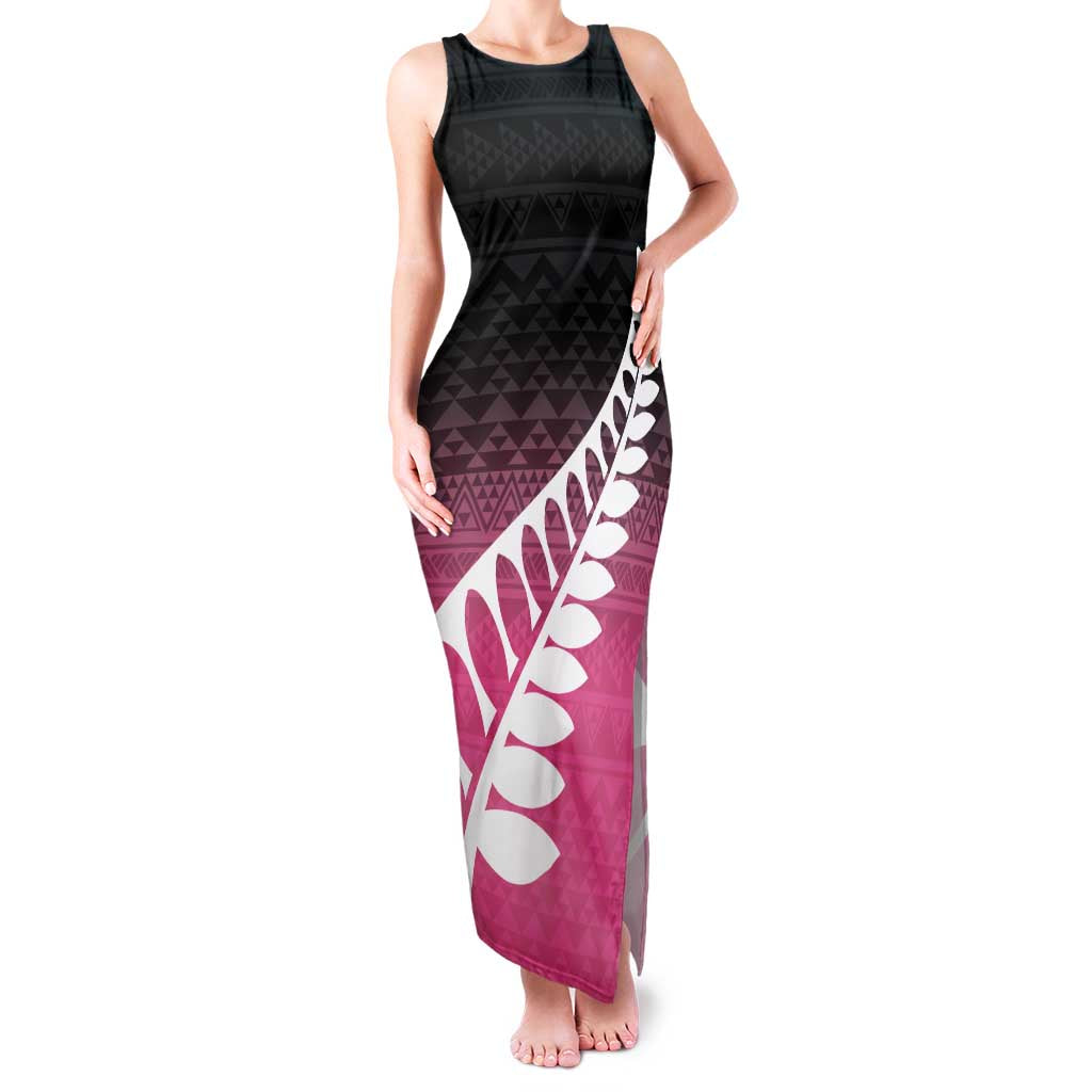 Pink Silver Fern Spirit Taniko Tukutuku Personalised Family Matching Tank Maxi Dress and Hawaiian Shirt