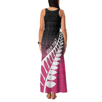 Pink Silver Fern Spirit Taniko Tukutuku Personalised Family Matching Tank Maxi Dress and Hawaiian Shirt