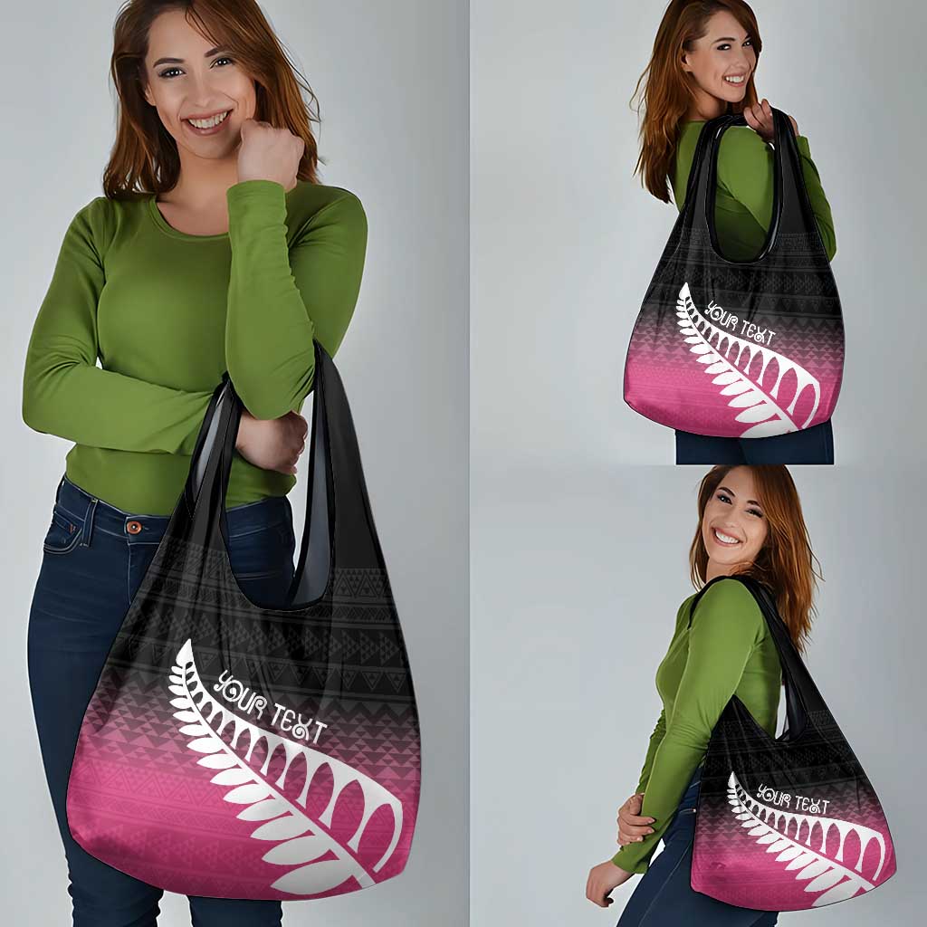 Pink Silver Fern Spirit Taniko Tukutuku Personalised Grocery Bag