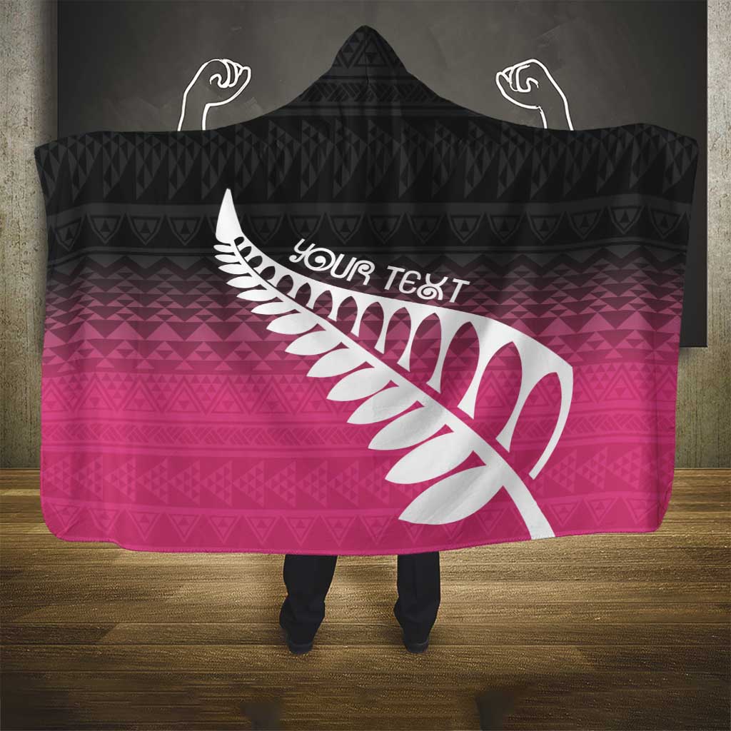 Pink Silver Fern Spirit Taniko Tukutuku Personalised Hooded Blanket