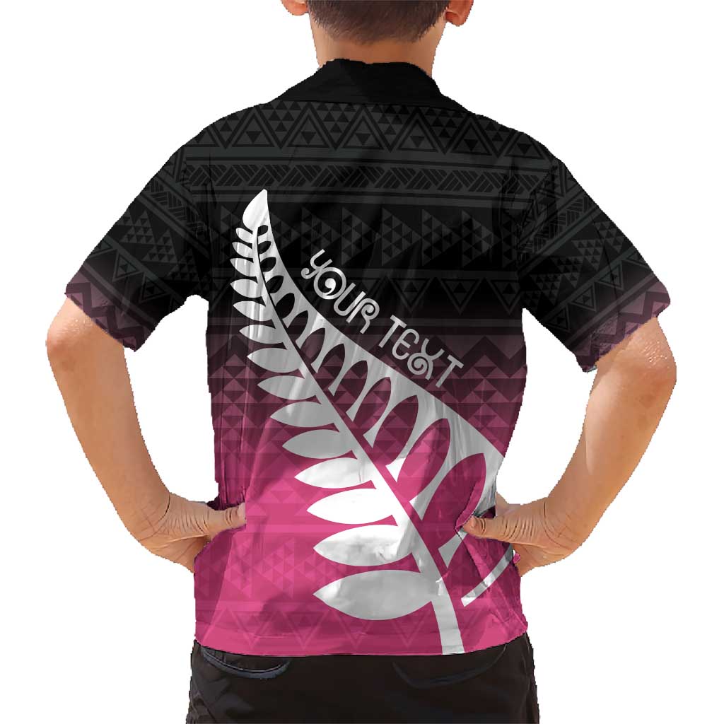 Pink Silver Fern Spirit Taniko Tukutuku Personalised Kid Hawaiian Shirt