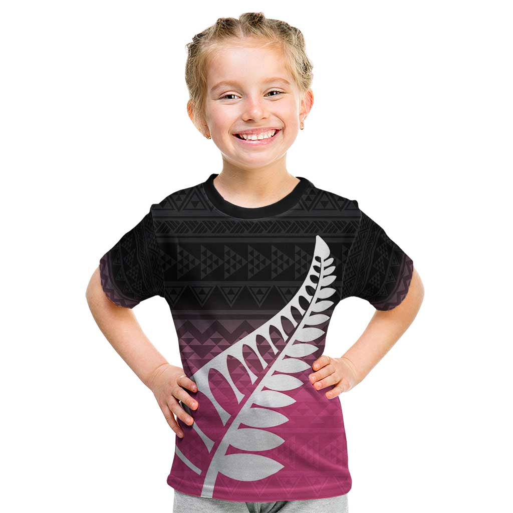 Pink Silver Fern Spirit Taniko Tukutuku Personalised Kid T Shirt LT9 Pink - Polynesian Pride