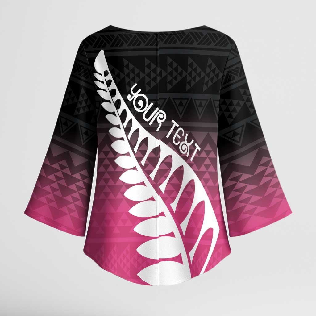 Pink Silver Fern Spirit Taniko Tukutuku Personalised Kimono Sleeve Blouse - Polynesian Pride