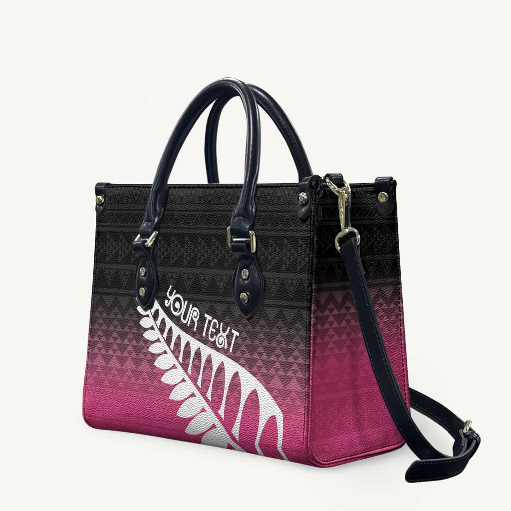 Pink Silver Fern Spirit Taniko Tukutuku Personalised Leather Bag - Polynesian Pride
