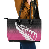 Pink Silver Fern Spirit Taniko Tukutuku Personalised Leather Tote Bag