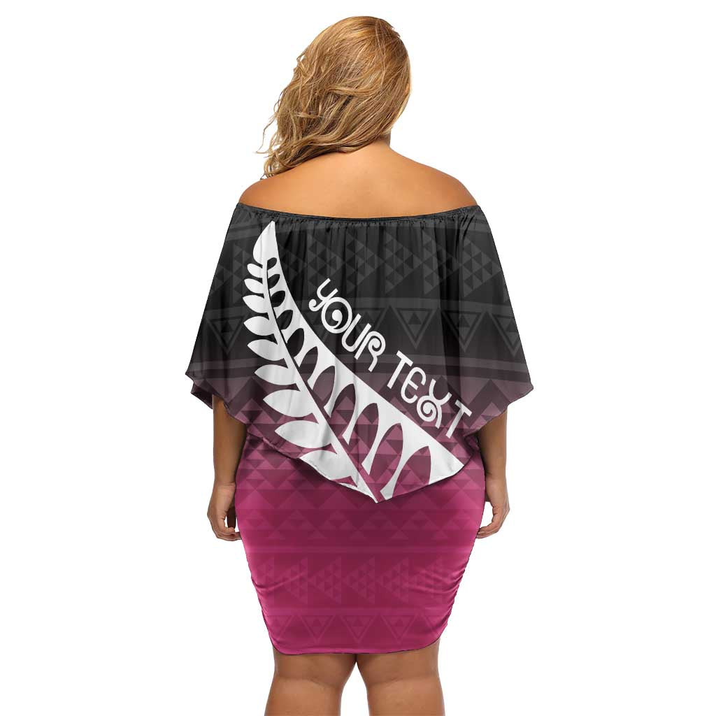 Pink Silver Fern Spirit Taniko Tukutuku Personalised Off Shoulder Short Dress