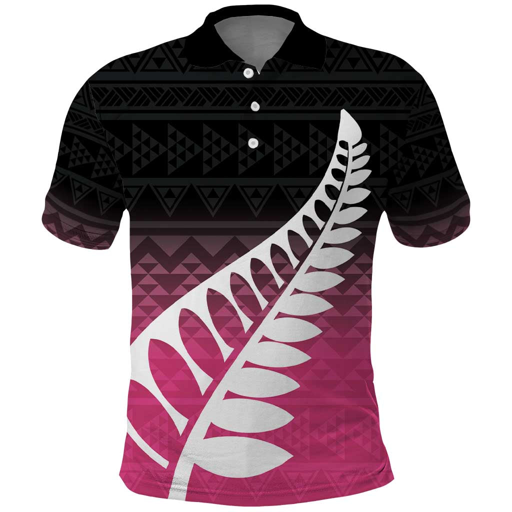 Pink Silver Fern Spirit Taniko Tukutuku Personalised Polo Shirt