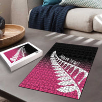 Pink Silver Fern Spirit Taniko Tukutuku Personalised Puzzle - Polynesian Pride