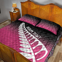 Pink Silver Fern Spirit Taniko Tukutuku Personalised Quilt Bed Set