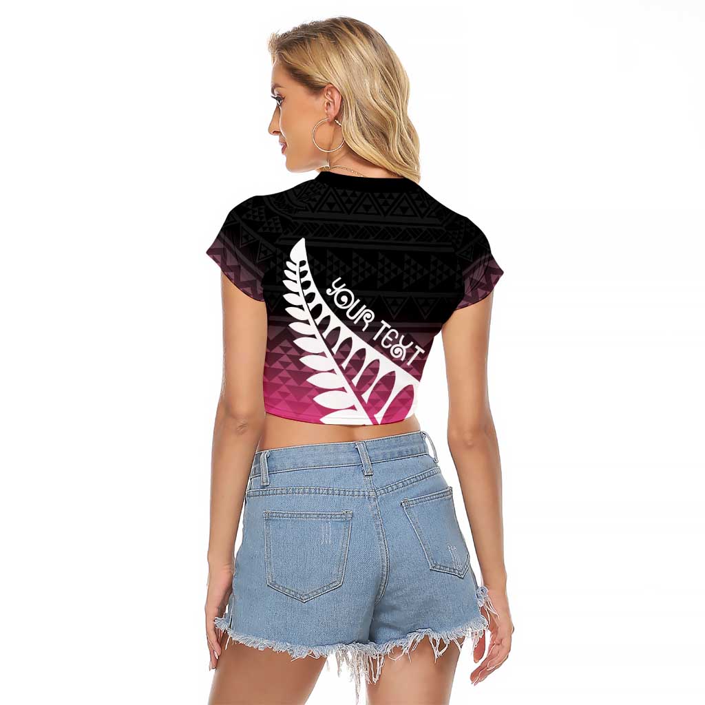 Pink Silver Fern Spirit Taniko Tukutuku Personalised Raglan Cropped T Shirt