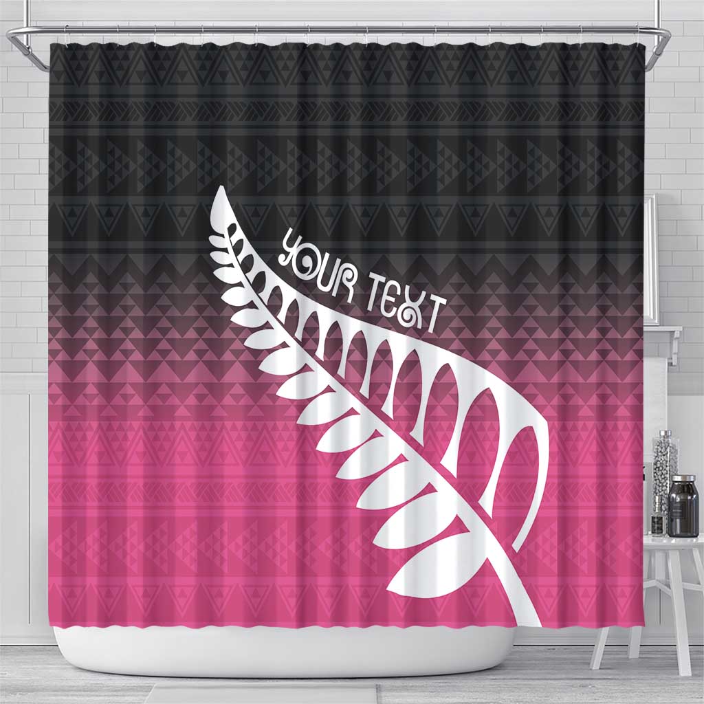 Pink Silver Fern Spirit Taniko Tukutuku Personalised Shower Curtain LT9 - Polynesian Pride