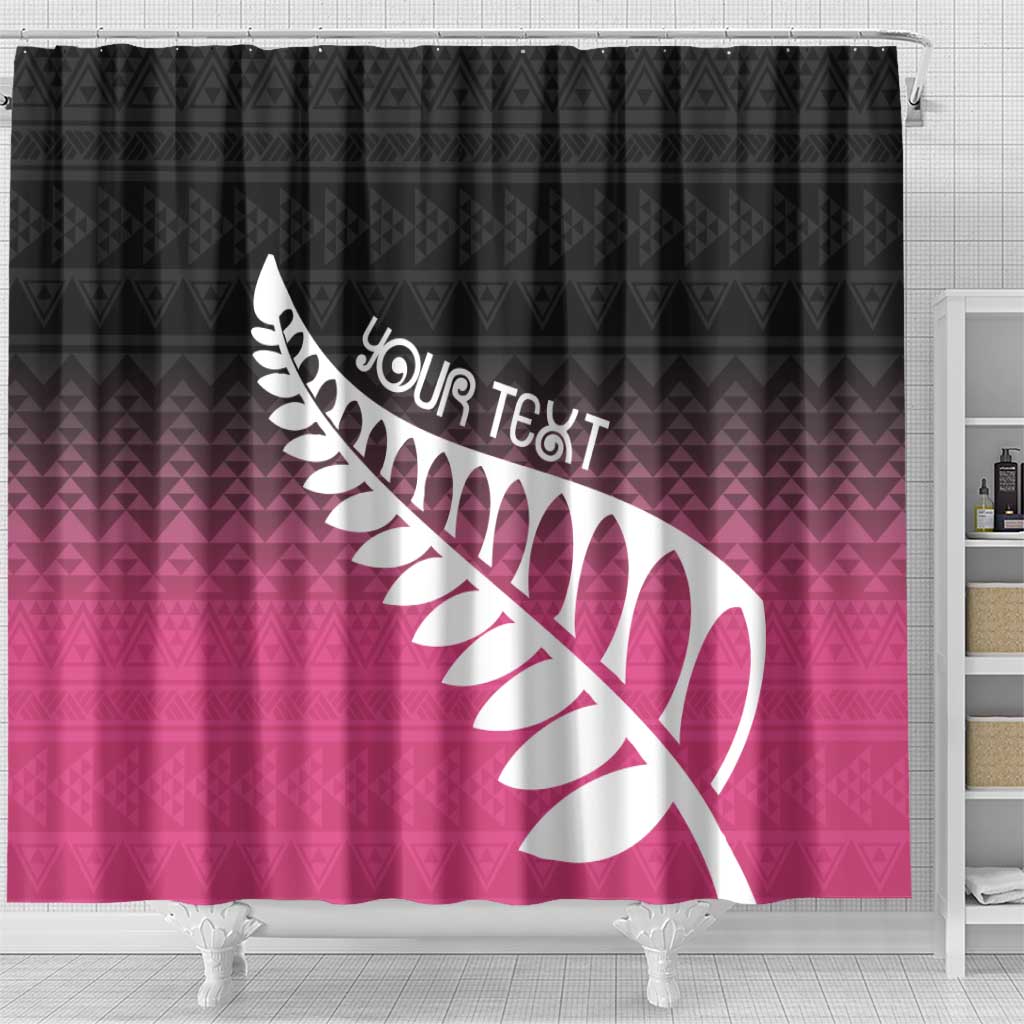 Pink Silver Fern Spirit Taniko Tukutuku Personalised Shower Curtain LT9 - Polynesian Pride