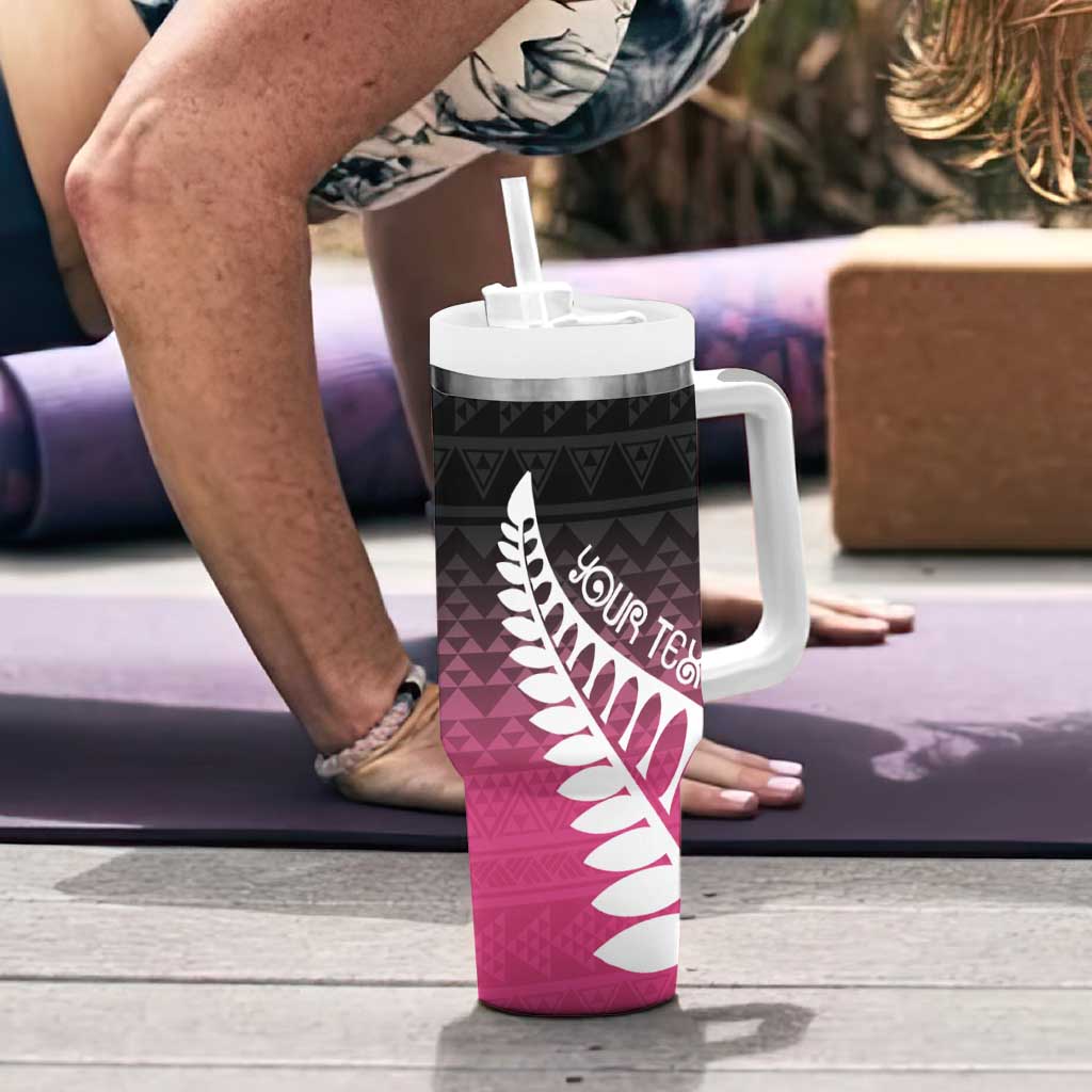 Pink Silver Fern Spirit Taniko Tukutuku Personalised Tumbler With Handle