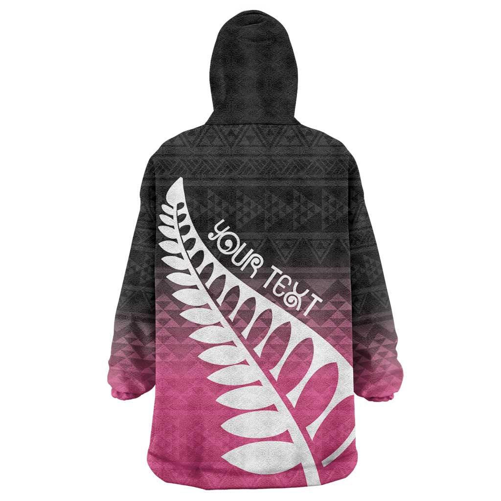 Pink Silver Fern Spirit Taniko Tukutuku Personalised Wearable Blanket Hoodie