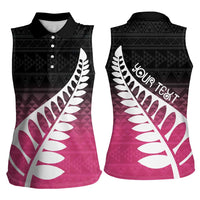 Pink Silver Fern Spirit Taniko Tukutuku Personalised Women Sleeveless Polo Shirt