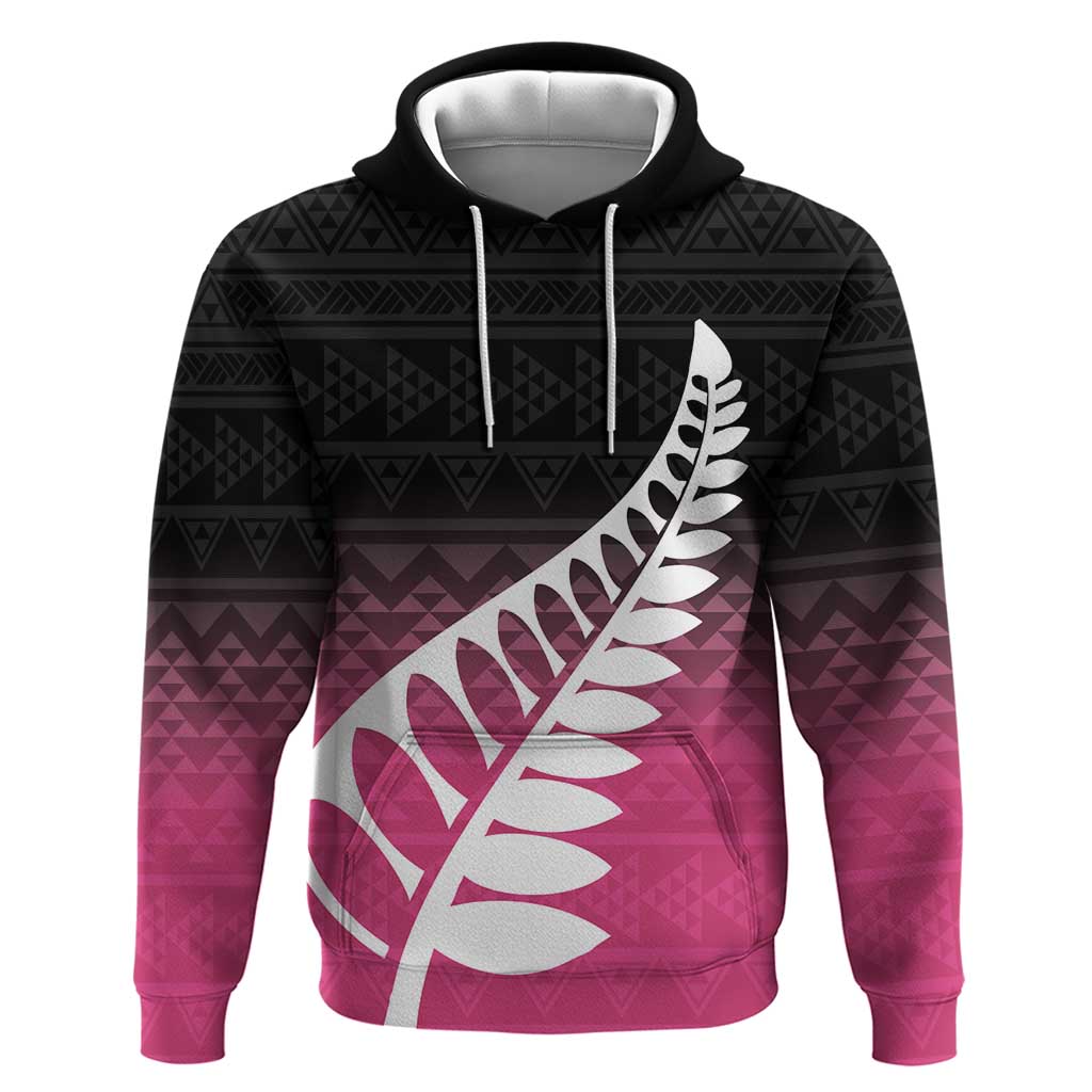 Pink Silver Fern Spirit Taniko Tukutuku Personalised Zip Hoodie