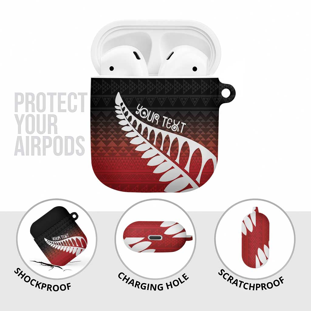 Red Silver Fern Spirit Taniko Tukutuku Personalised AirPods Case - Polynesian Pride