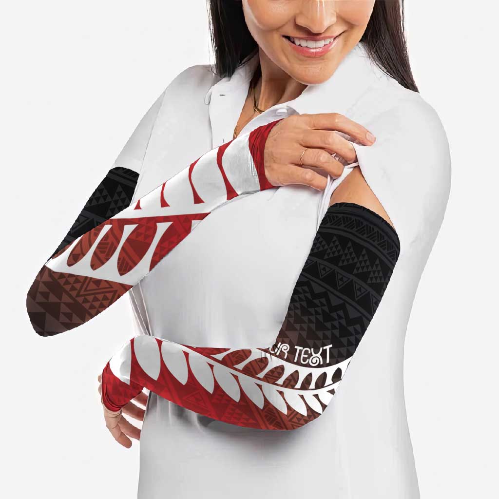 Red Silver Fern Spirit Taniko Tukutuku Personalised Arm Sleeves - Polynesian Pride