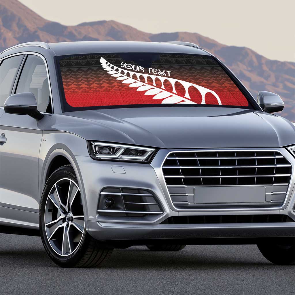 Red Silver Fern Spirit Taniko Tukutuku Personalised Auto Sun Shade - Polynesian Pride