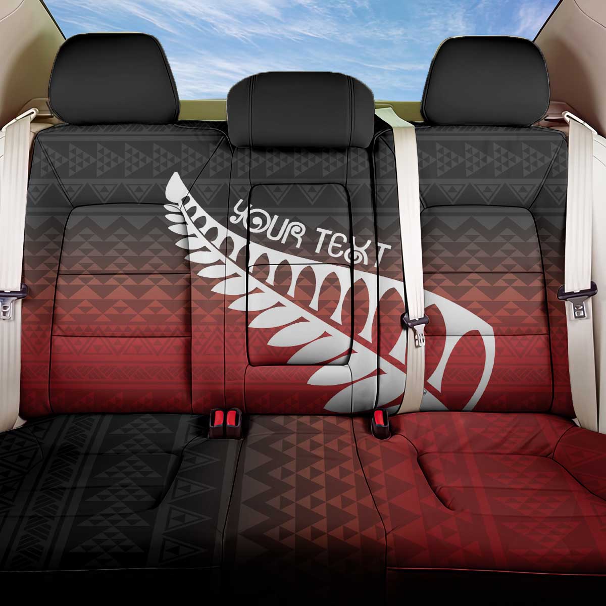 Red Silver Fern Spirit Taniko Tukutuku Personalised Back Car Seat Cover LT9 One Size Red - Polynesian Pride