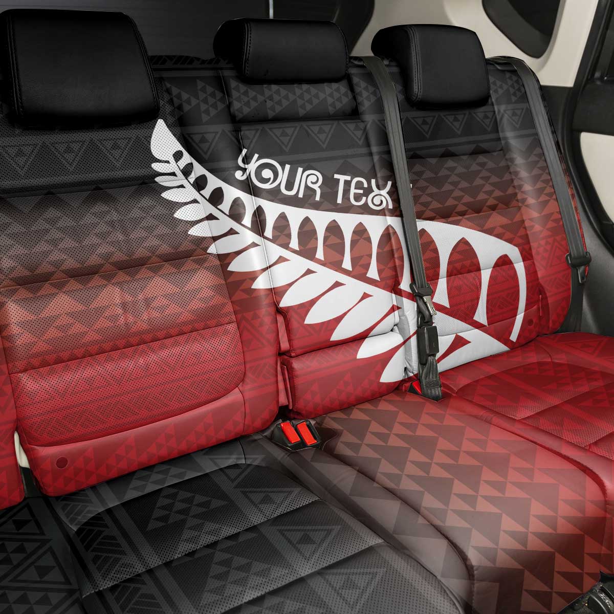 Red Silver Fern Spirit Taniko Tukutuku Personalised Back Car Seat Cover LT9 - Polynesian Pride
