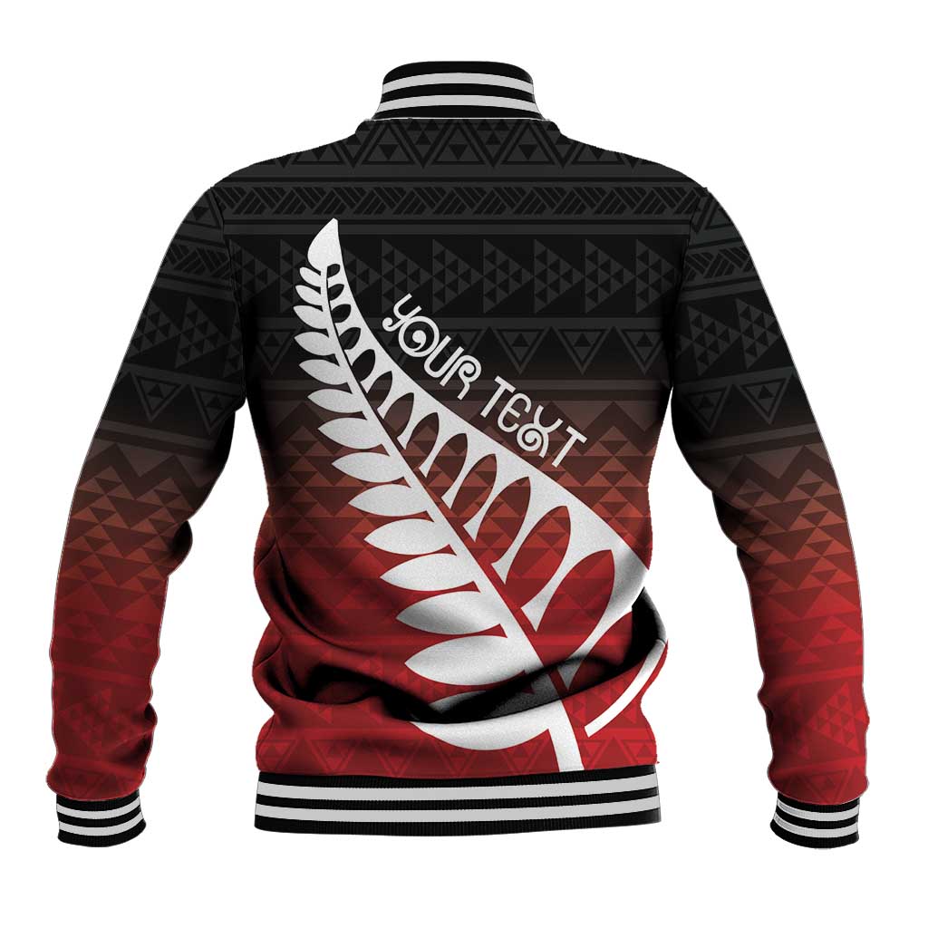 Red Silver Fern Spirit Taniko Tukutuku Personalised Baseball Jacket LT9 - Polynesian Pride