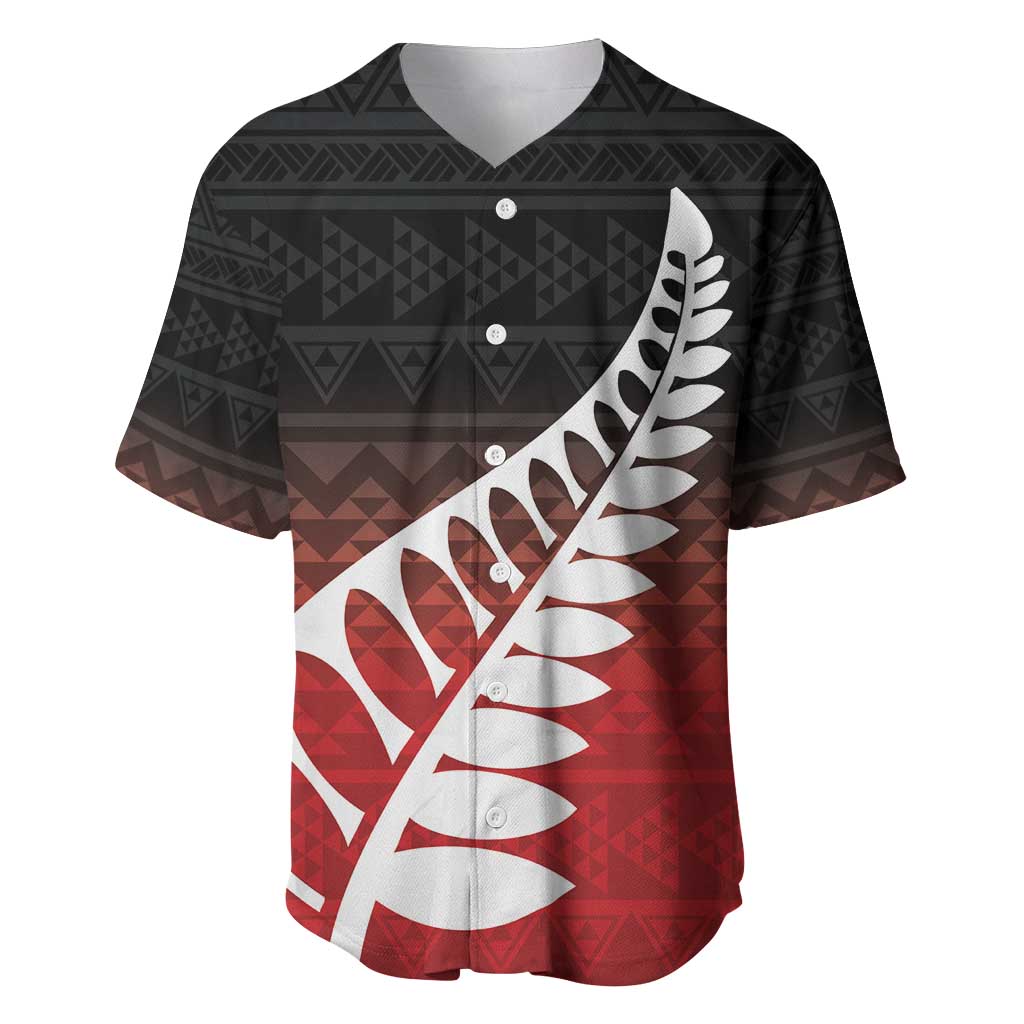 Red Silver Fern Spirit Taniko Tukutuku Personalised Baseball Jersey