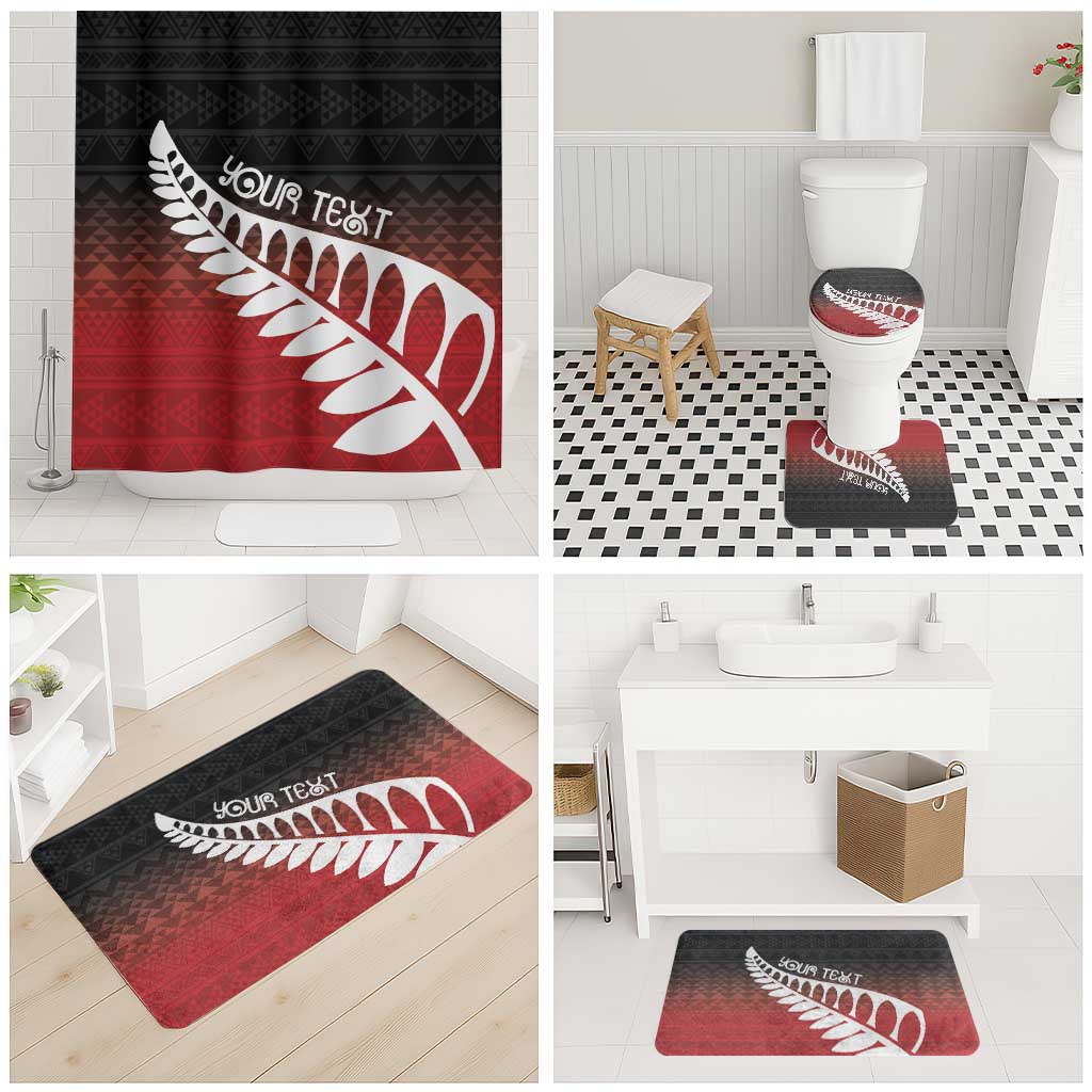 Red Silver Fern Spirit Taniko Tukutuku Personalised Bathroom Set - Polynesian Pride