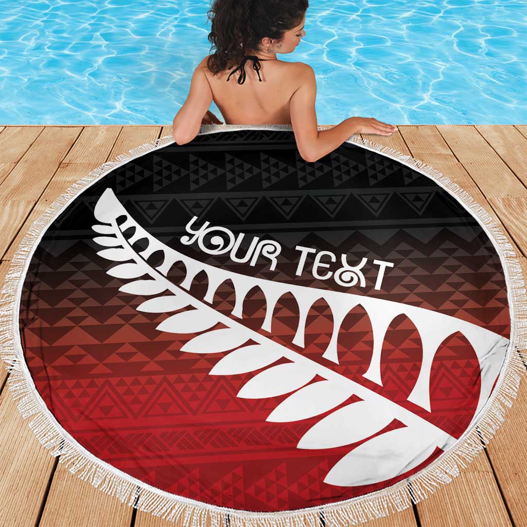 Red Silver Fern Spirit Taniko Tukutuku Personalised Beach Blanket