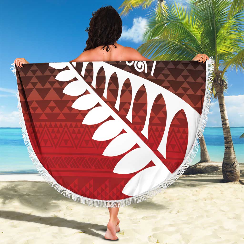 Red Silver Fern Spirit Taniko Tukutuku Personalised Beach Blanket