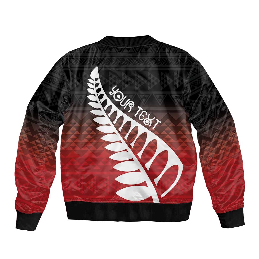 Red Silver Fern Spirit Taniko Tukutuku Personalised Bomber Jacket LT9 - Polynesian Pride