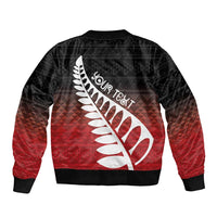 Red Silver Fern Spirit Taniko Tukutuku Personalised Bomber Jacket LT9 - Polynesian Pride