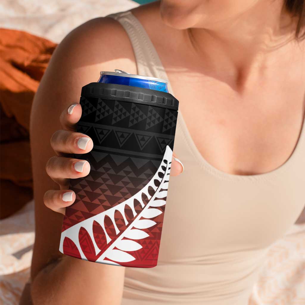 Red Silver Fern Spirit Taniko Tukutuku Personalised 4 in 1 Can Cooler Tumbler
