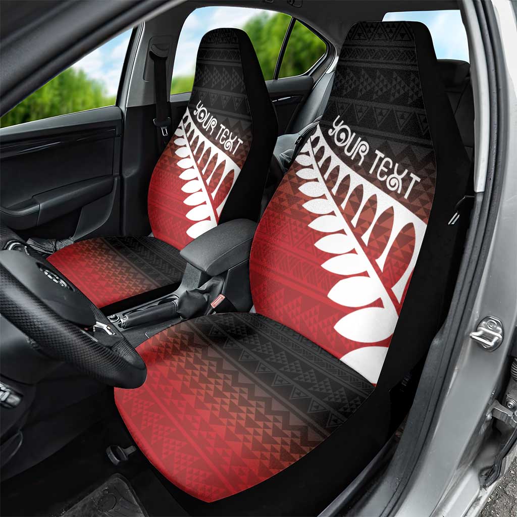 Red Silver Fern Spirit Taniko Tukutuku Personalised Car Seat Cover