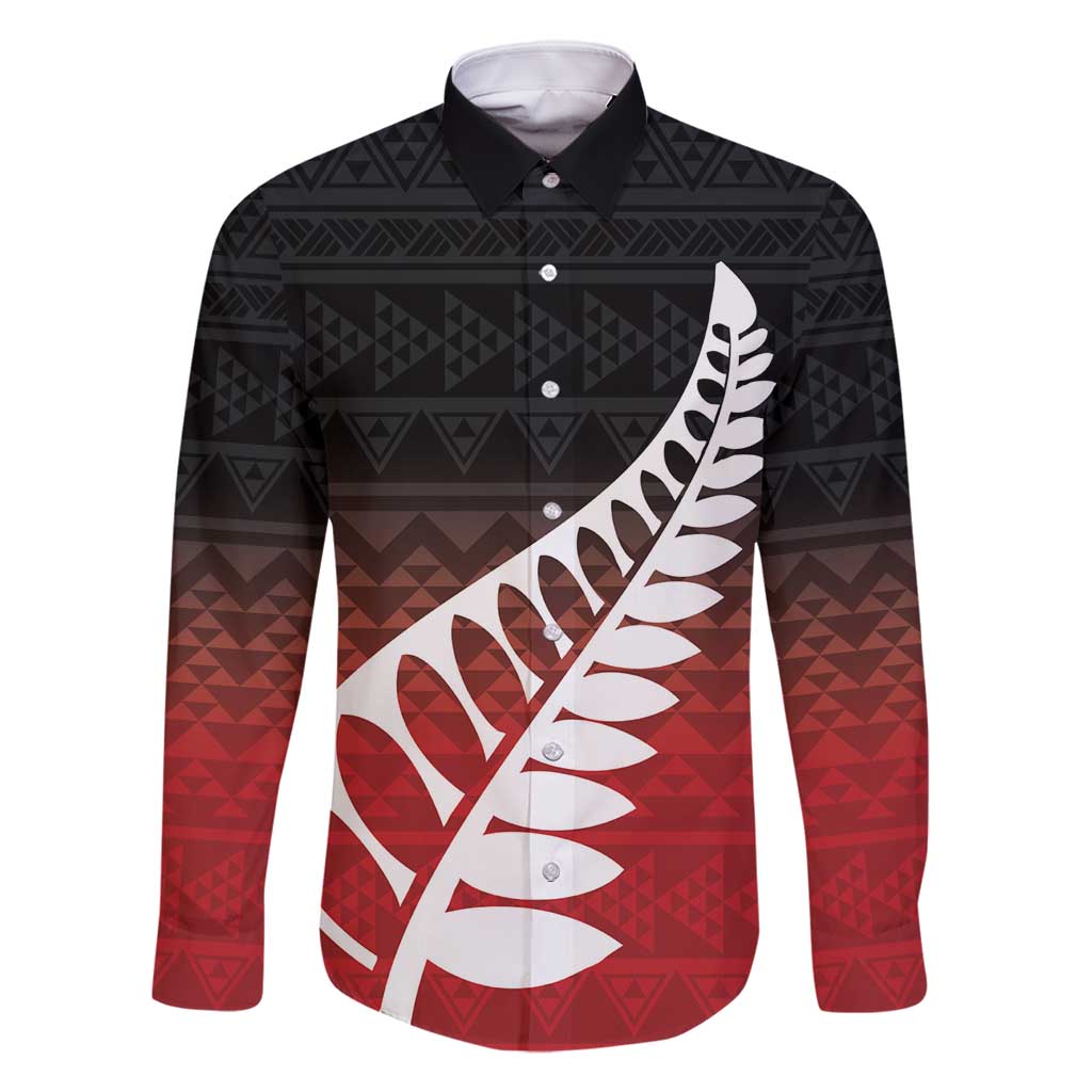 Red Silver Fern Spirit Taniko Tukutuku Personalised Family Matching Long Sleeve Bodycon Dress and Hawaiian Shirt LT9 Dad's Shirt - Long Sleeve Red - Polynesian Pride