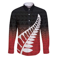 Red Silver Fern Spirit Taniko Tukutuku Personalised Family Matching Long Sleeve Bodycon Dress and Hawaiian Shirt LT9 Dad's Shirt - Long Sleeve Red - Polynesian Pride
