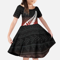 Red Silver Fern Spirit Taniko Tukutuku Personalised Family Matching Mermaid Dress and Hawaiian Shirt
