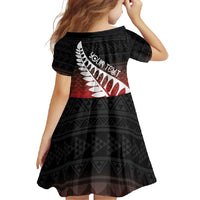 Red Silver Fern Spirit Taniko Tukutuku Personalised Family Matching Mermaid Dress and Hawaiian Shirt