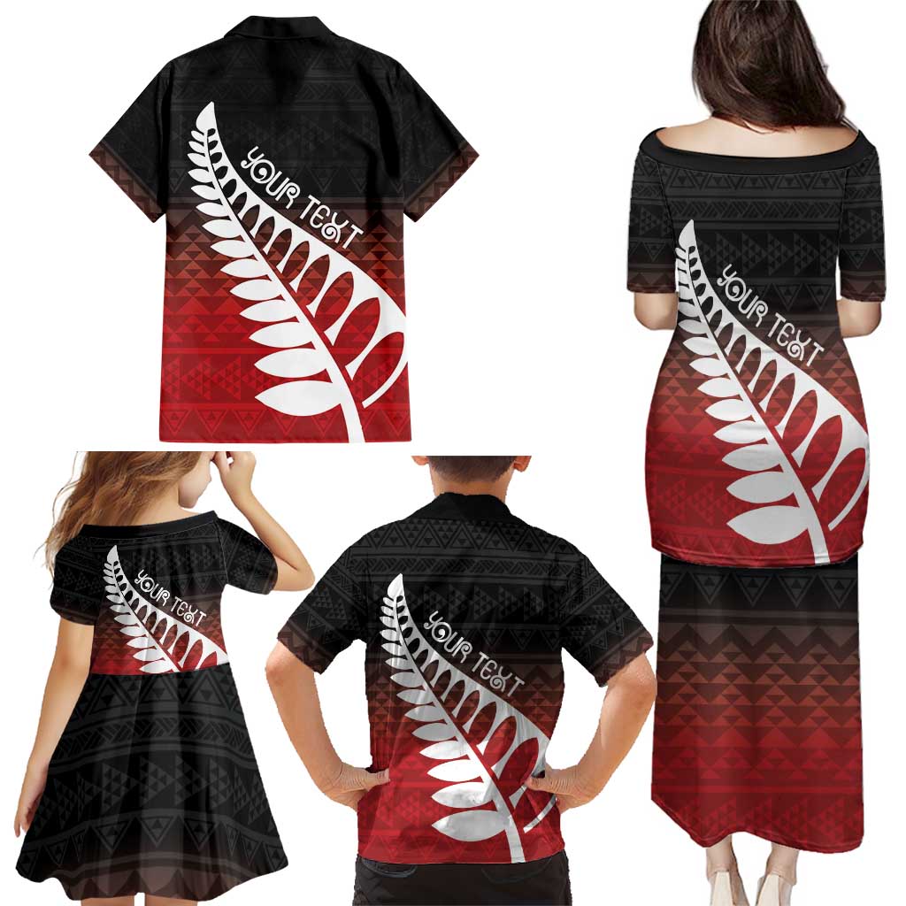 Red Silver Fern Spirit Taniko Tukutuku Personalised Family Matching Puletasi and Hawaiian Shirt