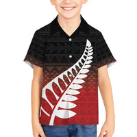 Red Silver Fern Spirit Taniko Tukutuku Personalised Family Matching Short Sleeve Bodycon Dress and Hawaiian Shirt LT9 Son's Shirt Red - Polynesian Pride